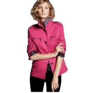 Jones NY Jacket Fuchsia Pink signature collection stretch black Front Button Med